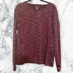 Champion Marled Long-Sleeve Crew in Burgundy and Gray